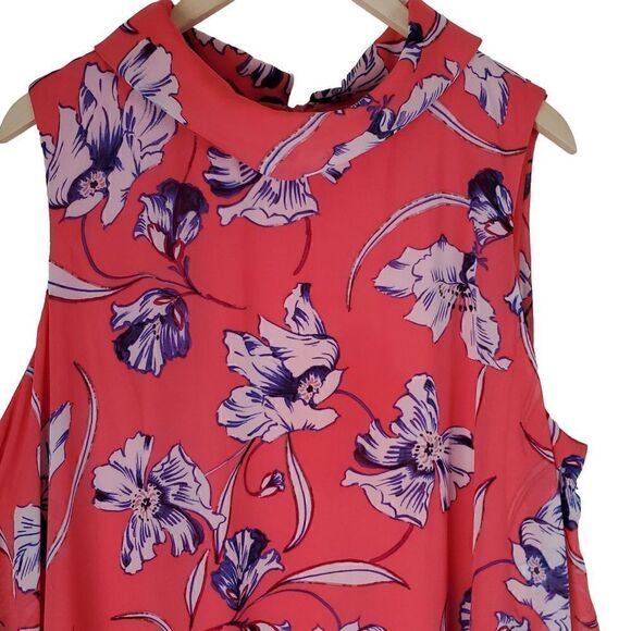 Jessica Howard Floral Coral Dress.  Sleeveless. Overlay of dress is open down ba - Picture 2 of 15